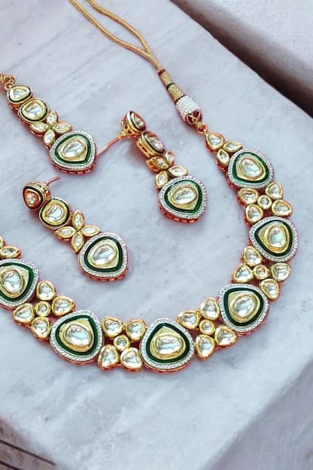 The House Of Aqua Gold Polki Diamond Necklace Set 