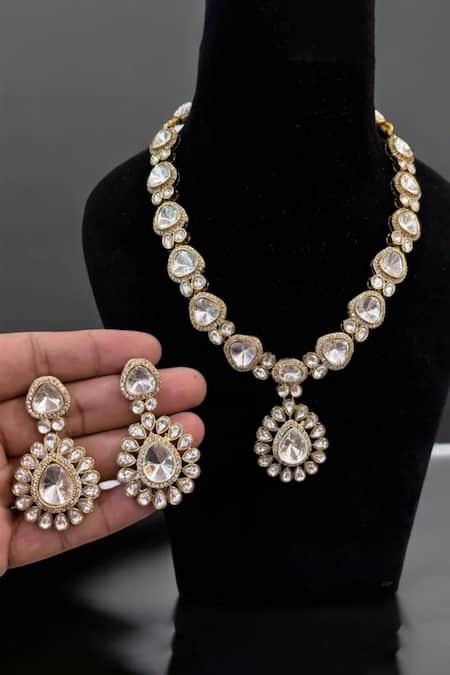 The House Of Aqua Polki Jadau Stone Necklace Set 