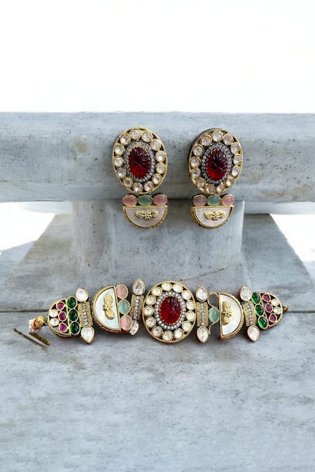 The House Of Aqua Jadau Stone Embellished Choker Set 