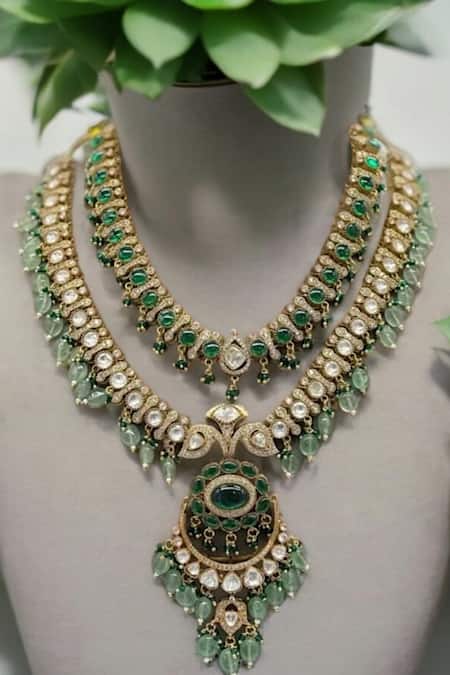 The House Of Aqua Gold Moissanite & Polki Layered Necklace Set 