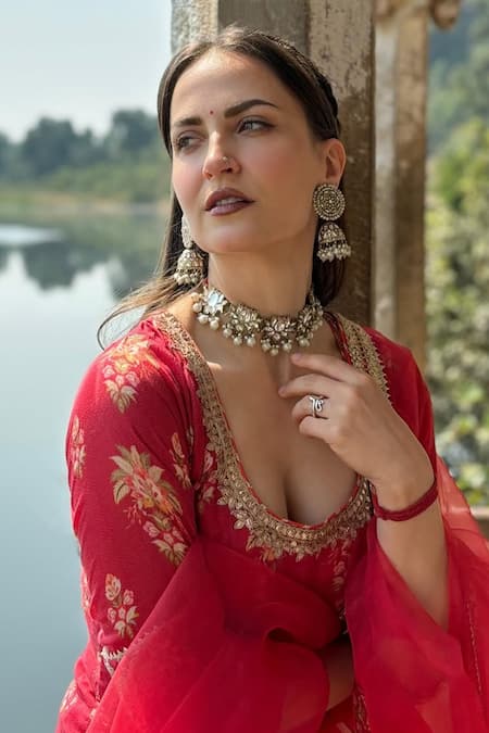 Gopi Vaid Red Cotton, Silk, Lycra, Organza Embroidery Round Floral Gota Patti Kurta Set Online at Aza Fashions Gopi Vaid_Red Cotton, Silk, Lycra, Organza Embroidery Round Floral Gota Patti Kurta Set _Online_at_Aza_Fashions