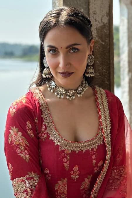 Shop Gopi Vaid Red Cotton, Silk, Lycra, Organza Embroidery Round Floral Gota Patti Kurta Set at Aza Fashions Shop_Gopi Vaid_Red Cotton, Silk, Lycra, Organza Embroidery Round Floral Gota Patti Kurta Set _at_Aza_Fashions