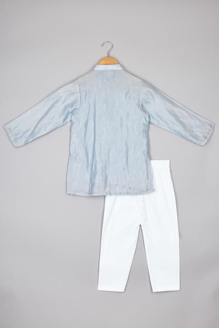 Shop P & S CO Blue Lycra, Cotton Embroidery Beaded Heart Kurta Set at Aza Fashions Shop_P & S CO_Blue Lycra, Cotton Embroidery Beaded Heart Kurta Set _at_Aza_Fashions