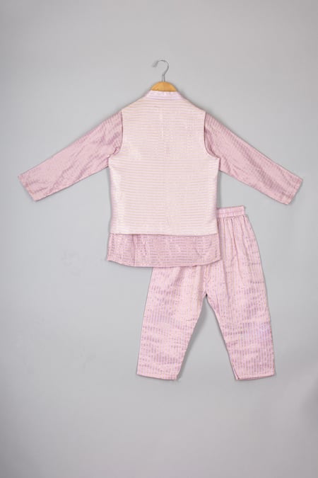 Shop P & S CO Purple Tissue, Linen Beads, Embroidery Stripe Woven Beaded Heart Bundi Kurta Set at Aza Fashions Shop_P & S CO_Purple Tissue, Linen Beads, Embroidery Stripe Woven Beaded Heart Bundi Kurta Set _at_Aza_Fashions