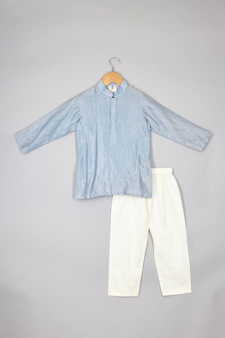 P & S CO Blue Tissue, Linen, Cotton Beads, Embroidery Beaded Heart Kurta Set Online at Aza Fashions P & S CO_Blue Tissue, Linen, Cotton Beads, Embroidery Beaded Heart Kurta Set _Online_at_Aza_Fashions