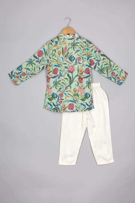 Shop P & S CO Blue Chanderi Gota Patti Floral Print Kurta Set at Aza Fashions Shop_P & S CO_Blue Chanderi Gota Patti Floral Print Kurta Set _at_Aza_Fashions