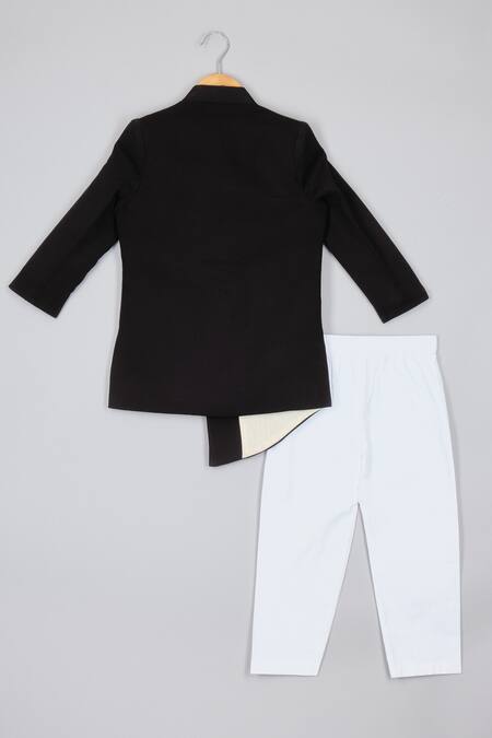 Shop P & S CO White Black Asymmetric Pleated Hem Sherwani And Pyjama at Aza Fashions Shop_P & S CO_White Black Asymmetric Pleated Hem Sherwani And Pyjama _at_Aza_Fashions