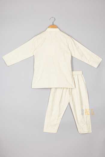 Shop P & S Co White Cotton, Flannel Mirrors, Embroidery Aztec Kurta Set at Aza Fashions Shop_P & S Co_White Cotton, Flannel Mirrors, Embroidery Aztec Kurta Set _at_Aza_Fashions