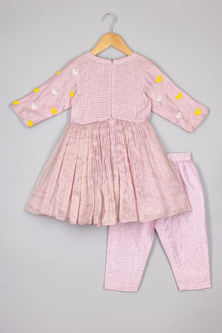 Shop P & S CO Purple Cotton Beads Gathered Kurta Set With Heart at Aza Fashions Shop_P & S CO_Purple Cotton Beads Gathered Kurta Set With Heart _at_Aza_Fashions