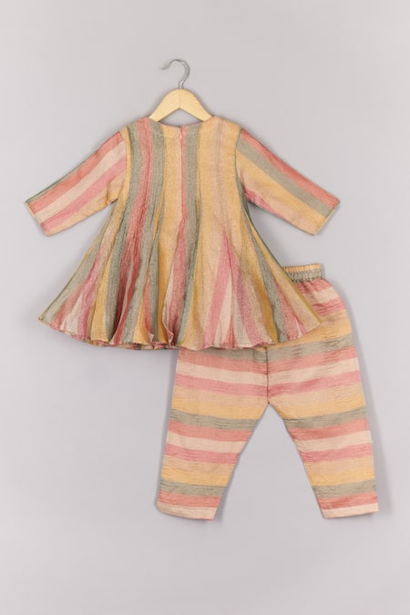 P & S CO Gota Embroidered Striped Peplum Kurta Set 