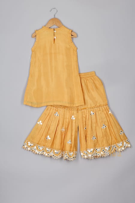 P & S CO Mirror Bloom Embroidered Kurta & Sharara Set 