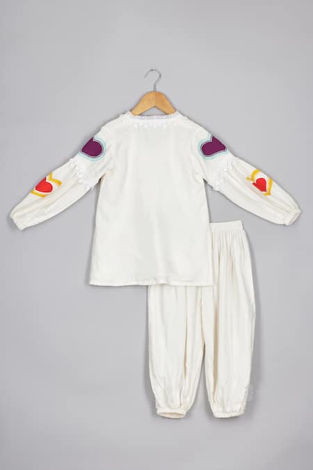 Shop P & S CO Off White Silk Applique, Lace Heart Kurta And Salwar Set at Aza Fashions Shop_P & S CO_Off White Silk Applique, Lace Heart Kurta And Salwar Set _at_Aza_Fashions