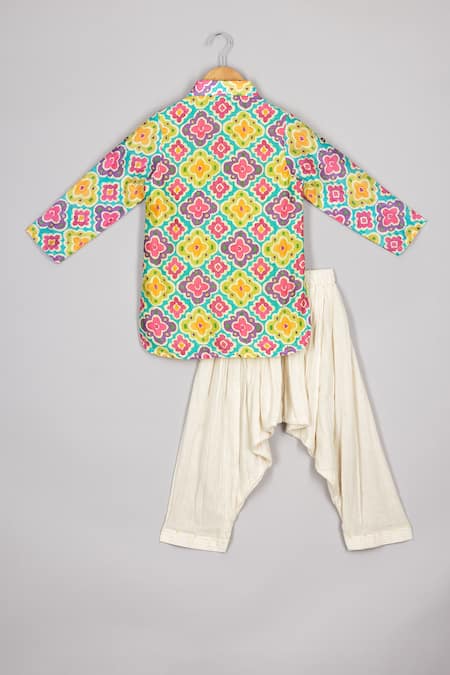 Shop P & S CO Multi Color Chanderi, Linen, Cotton Ikkat Bloom Print Kurta Set at Aza Fashions Shop_P & S CO_Multi Color Chanderi, Linen, Cotton Ikkat Bloom Print Kurta Set _at_Aza_Fashions