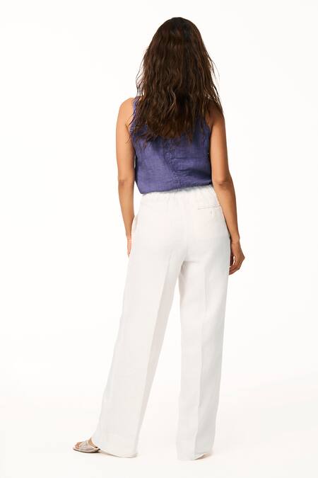 Shop_Terra Luna_Ivory Linen Solid Straight Pant _at_Aza_Fashions