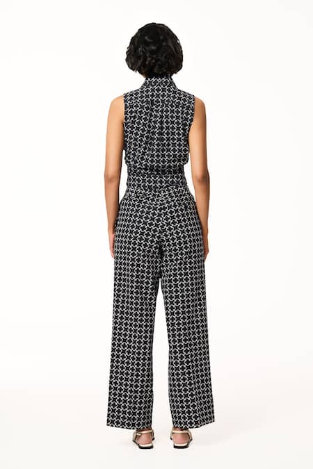 Shop Terra Luna Black Cotton Monogram Pattern Pant at Aza Fashions Shop_Terra Luna_Black Cotton Monogram Pattern Pant _at_Aza_Fashions