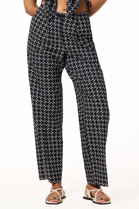 Terra Luna Black Cotton Monogram Pattern Pant Online at Aza Fashions Terra Luna_Black Cotton Monogram Pattern Pant _Online_at_Aza_Fashions