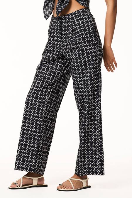 Buy Terra Luna Black Cotton Monogram Pattern Pant Online at Aza Fashions Buy_Terra Luna_Black Cotton Monogram Pattern Pant _Online_at_Aza_Fashions