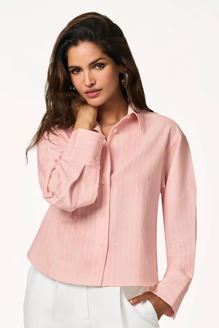 Terra Luna Sunrise Pink High-Low Stripe Shirt 