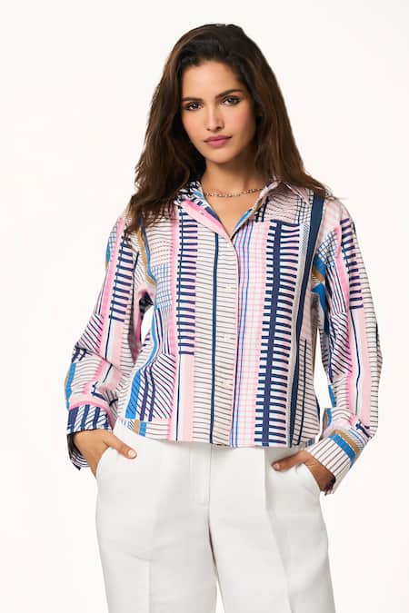 Terra Luna Multicolor High-Low Striped Shirt 