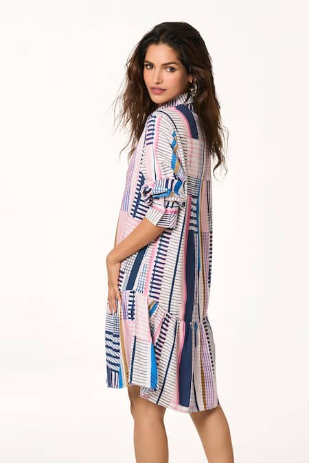 Terra Luna_Multi Color Cotton Collared Stripe Pattern Shirt Dress _Online_at_Aza_Fashions