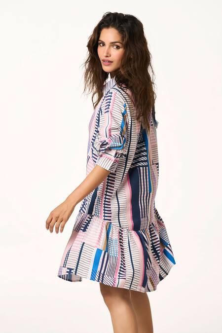 Buy_Terra Luna_Multi Color Cotton Collared Stripe Pattern Shirt Dress _Online_at_Aza_Fashions