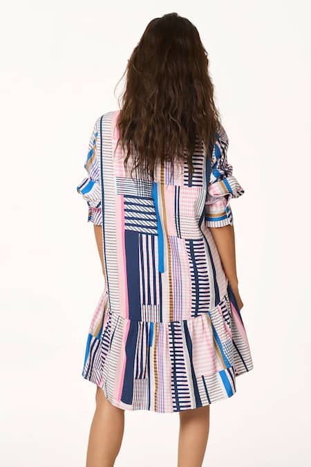 Terra Luna Multi Color Stripe Pattern Shirt Dress 