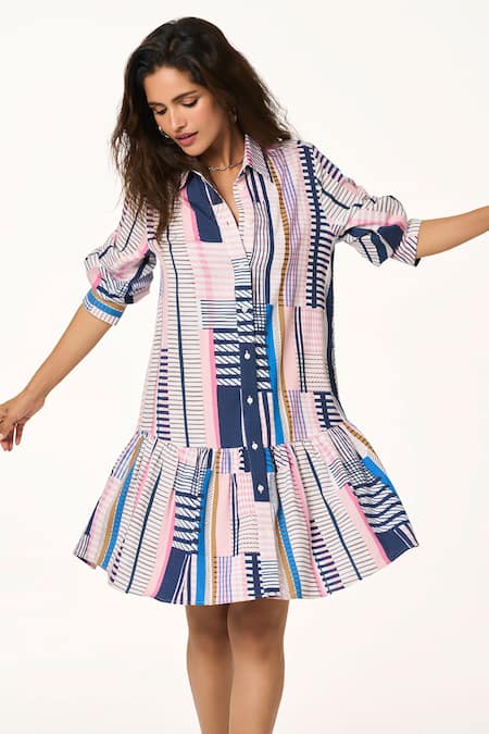 Terra Luna Multi Color Stripe Pattern Shirt Dress 