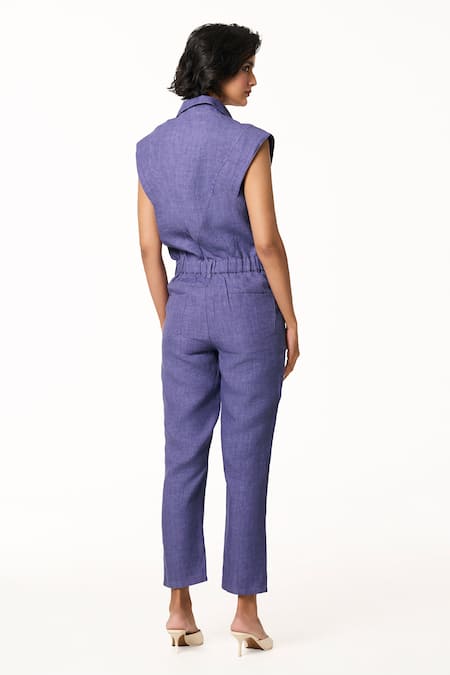 Terra Luna Future Dusk Blue Linen Jumpsuit 
