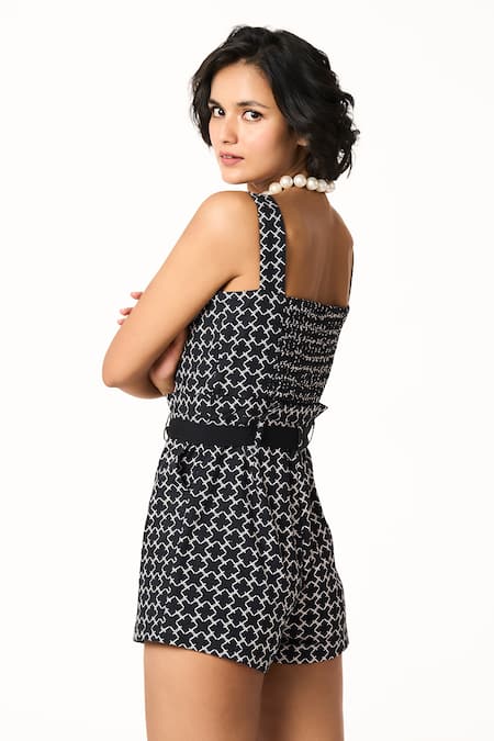 Terra Luna Black Monogram Patterned Jumpsuit 