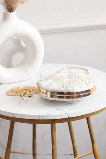Boxwish By Bhumika_White Embroidery Floral Thread Clutch _Online_at_Aza_Fashions