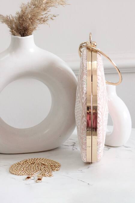 Buy Boxwish By Bhumika Peach Embroidery Chikankari Clutch Online at Aza Fashions Buy_Boxwish By Bhumika_Peach Embroidery Chikankari Clutch _Online_at_Aza_Fashions