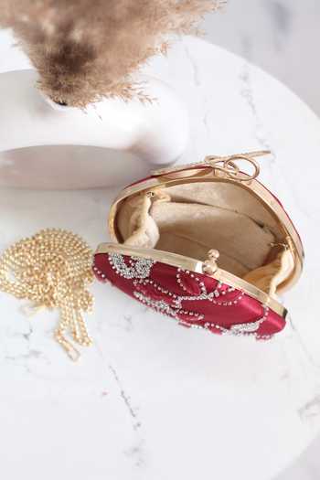 Buy_Boxwish By Bhumika_Maroon Cut Work Floral Cutdana Clutch _Online_at_Aza_Fashions