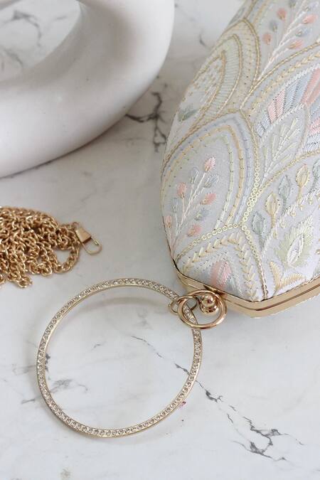 Buy_Boxwish By Bhumika_White Embroidery Floral Thread Clutch 