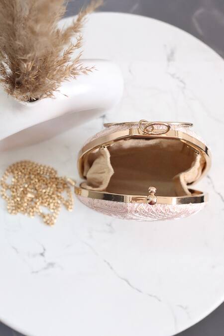 Buy_Boxwish By Bhumika_Peach Embroidery Chikankari Thread Clutch _Online_at_Aza_Fashions