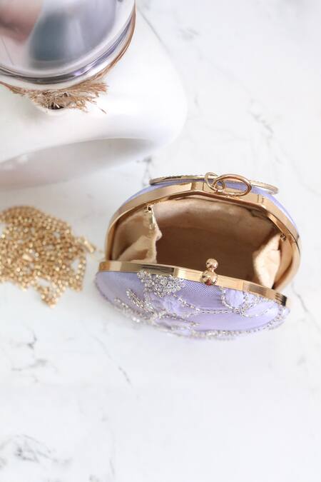 Buy_Boxwish By Bhumika_Purple Cut Work 3d Floral Applique Cutdana Clutch _Online_at_Aza_Fashions