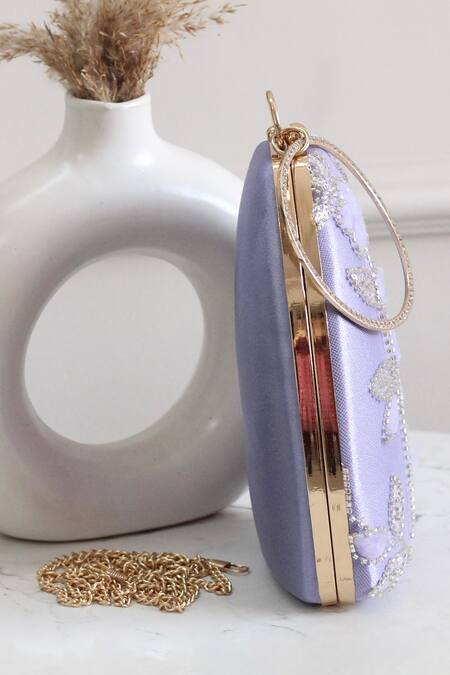 Boxwish By Bhumika_Purple Cut Work 3d Floral Applique Cutdana Clutch _at_Aza_Fashions