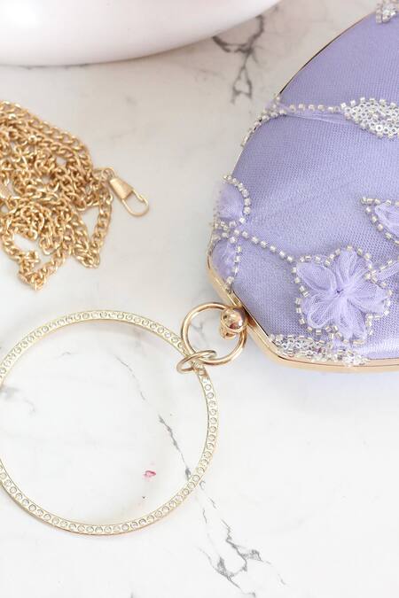 Buy_Boxwish By Bhumika_Purple Cut Work 3d Floral Applique Cutdana Clutch 