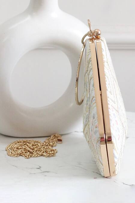 Buy_Boxwish By Bhumika_White Embroidery Thread Pyramid Clutch_Online_at_Aza_Fashions
