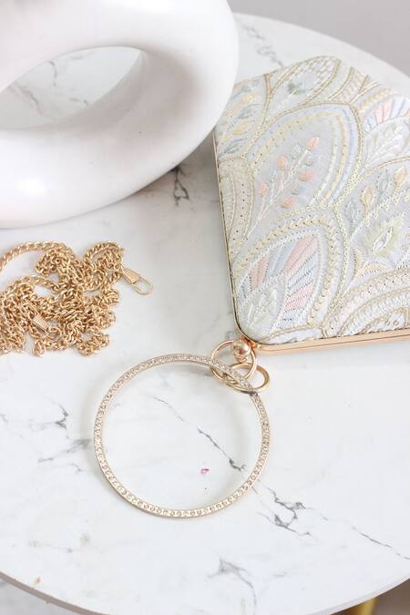 Buy_Boxwish By Bhumika_White Embroidery Thread Pyramid Clutch
