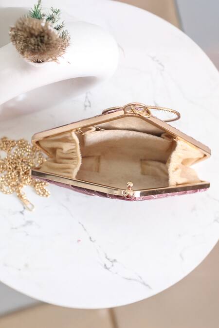 Buy_Boxwish By Bhumika_Pink Sequins, Embroidery Clutch_Online_at_Aza_Fashions