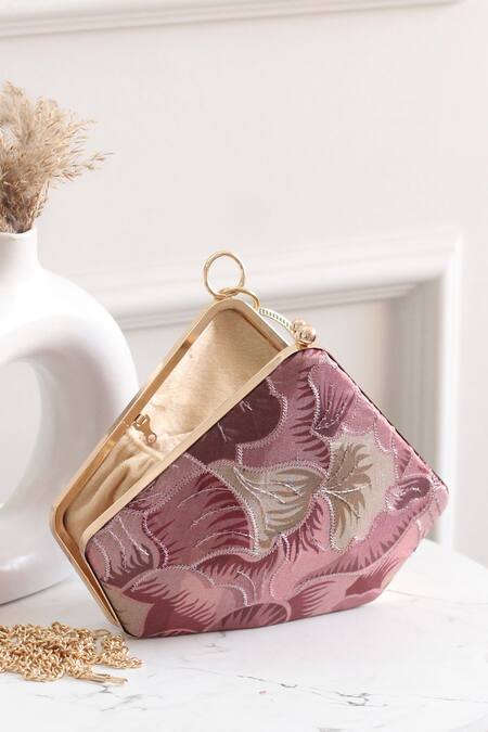 Boxwish By Bhumika_Pink Sequins, Embroidery Clutch_at_Aza_Fashions