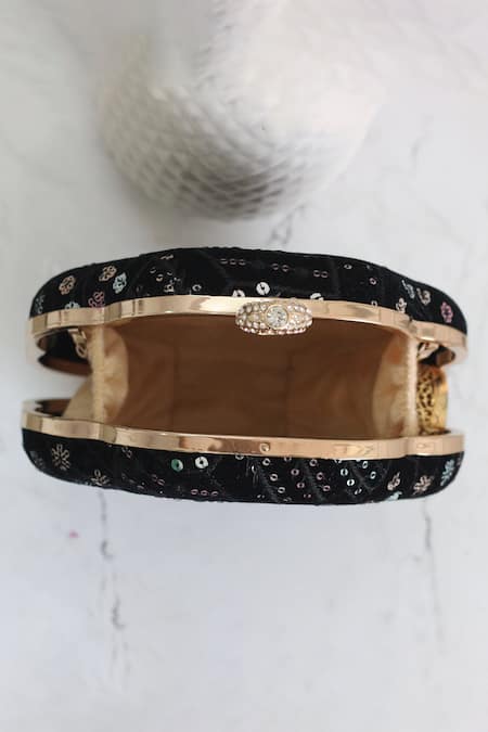 Boxwish By Bhumika_Black Sequins, Embroidery Flower Shaped Clutch _Online_at_Aza_Fashions