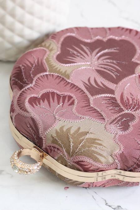 Shop_Boxwish By Bhumika_Purple Embroidery Floral Thread Clutch _Online_at_Aza_Fashions