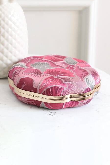 Boxwish By Bhumika_Pink Embroidery Floral Clutch _Online_at_Aza_Fashions