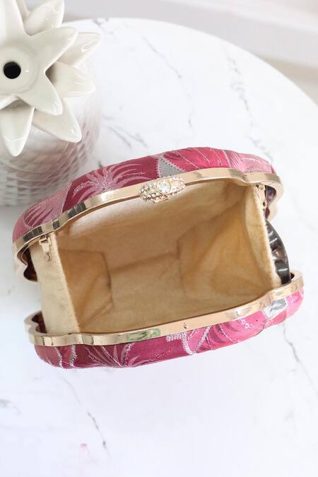 Buy_Boxwish By Bhumika_Pink Embroidery Floral Clutch _Online_at_Aza_Fashions