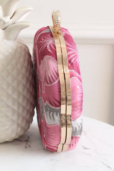 Shop_Boxwish By Bhumika_Pink Embroidery Floral Clutch _Online_at_Aza_Fashions