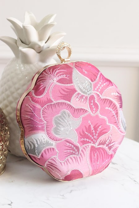 Boxwish By Bhumika Pink Embroidery Floral Clutch 