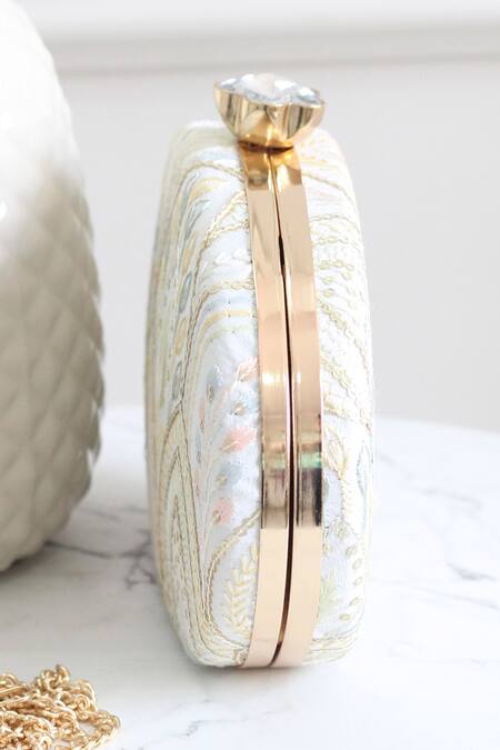 Boxwish By Bhumika_White Sequins, Embroidery Floral Clutch _Online_at_Aza_Fashions
