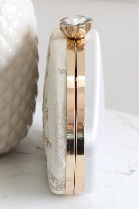 Boxwish By Bhumika_Cream Zari, Sequins Embroidered Clutch _Online_at_Aza_Fashions