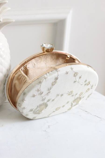 Buy_Boxwish By Bhumika_Cream Zari, Sequins Embroidered Clutch _Online_at_Aza_Fashions